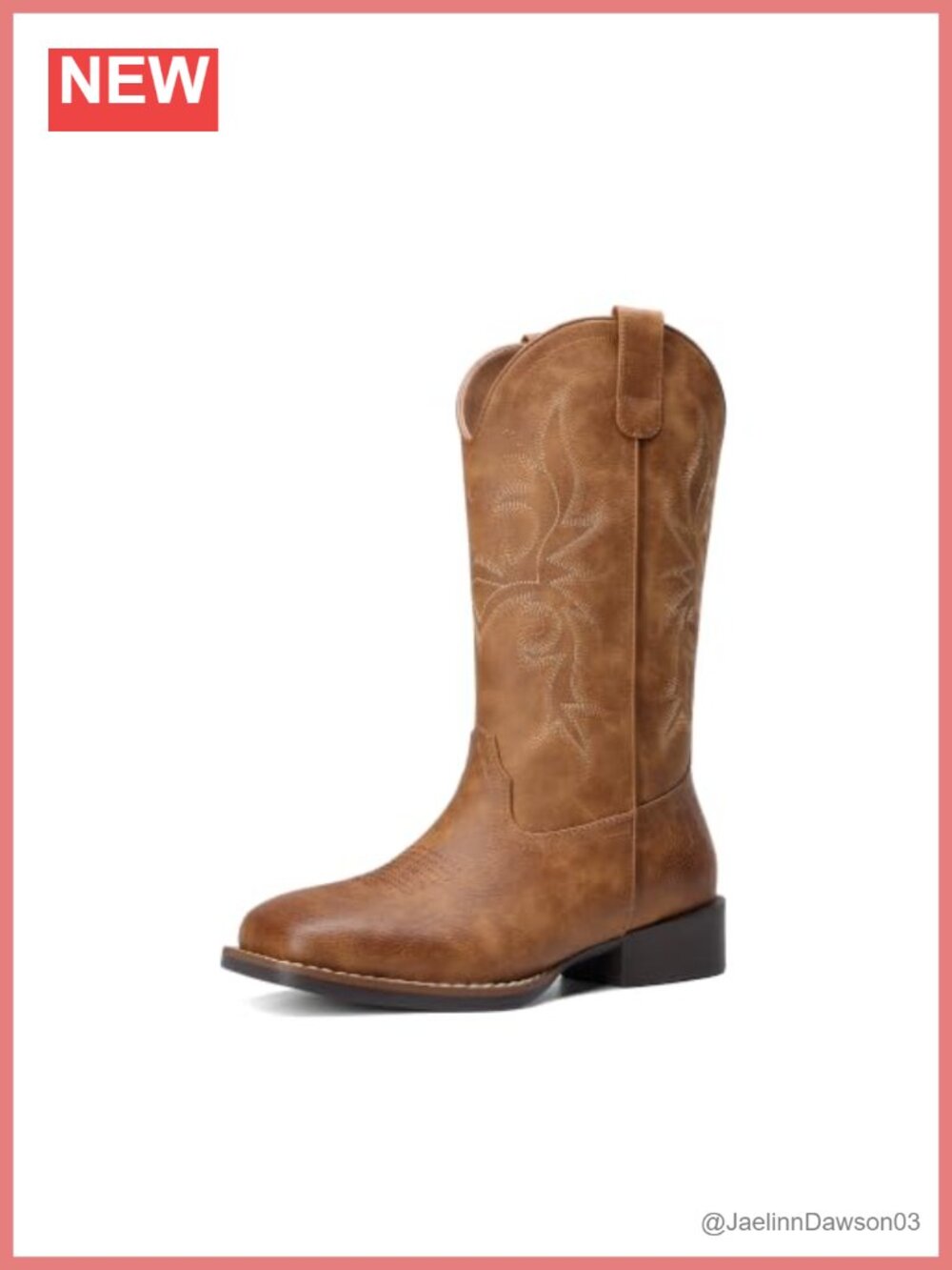 Women's Western Cowboy Boots Square Toe Mid-Calf Faux Leather